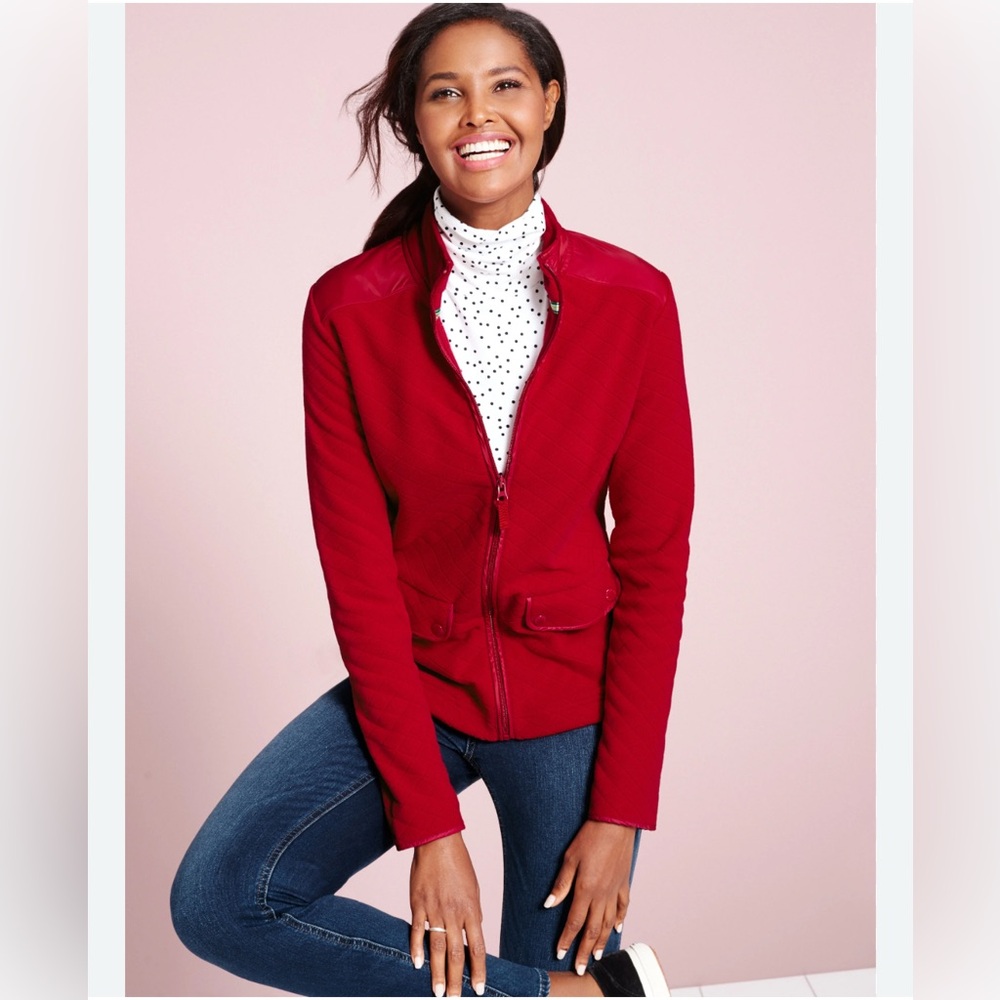 Talbots Diamond Quilt-Pattern Fleece Chore Coat Jacket, Red | Sz XL
